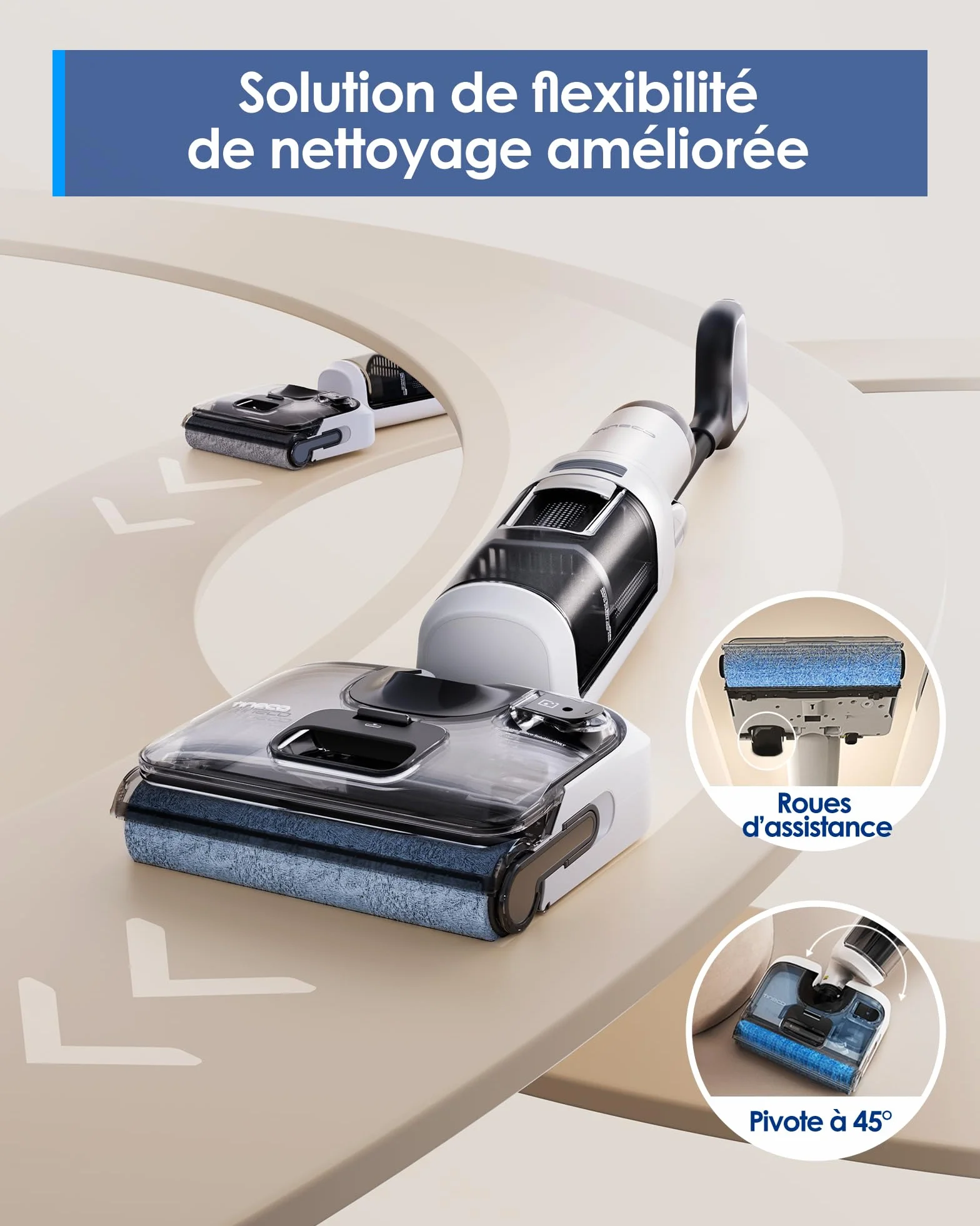 Tineco Floor One Stretch S6 Aspirateur Laveur, Sec et Humide Intelligent, 180° Plat, 70℃ Flashdry 5 Min, 40 Min Autonomie