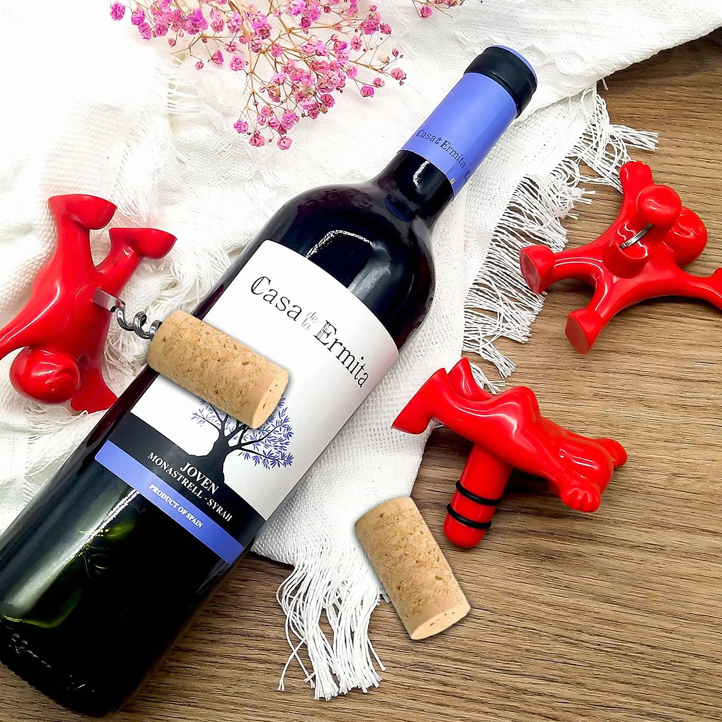 Tire Bouchon Cadeau Homme, 3pcs Rouges Tire Bouchon Cadeau Homme Femme,Bière Ouvre Bouteille Tire Bouchon Drole pour Cadeau Noël Anniversaire