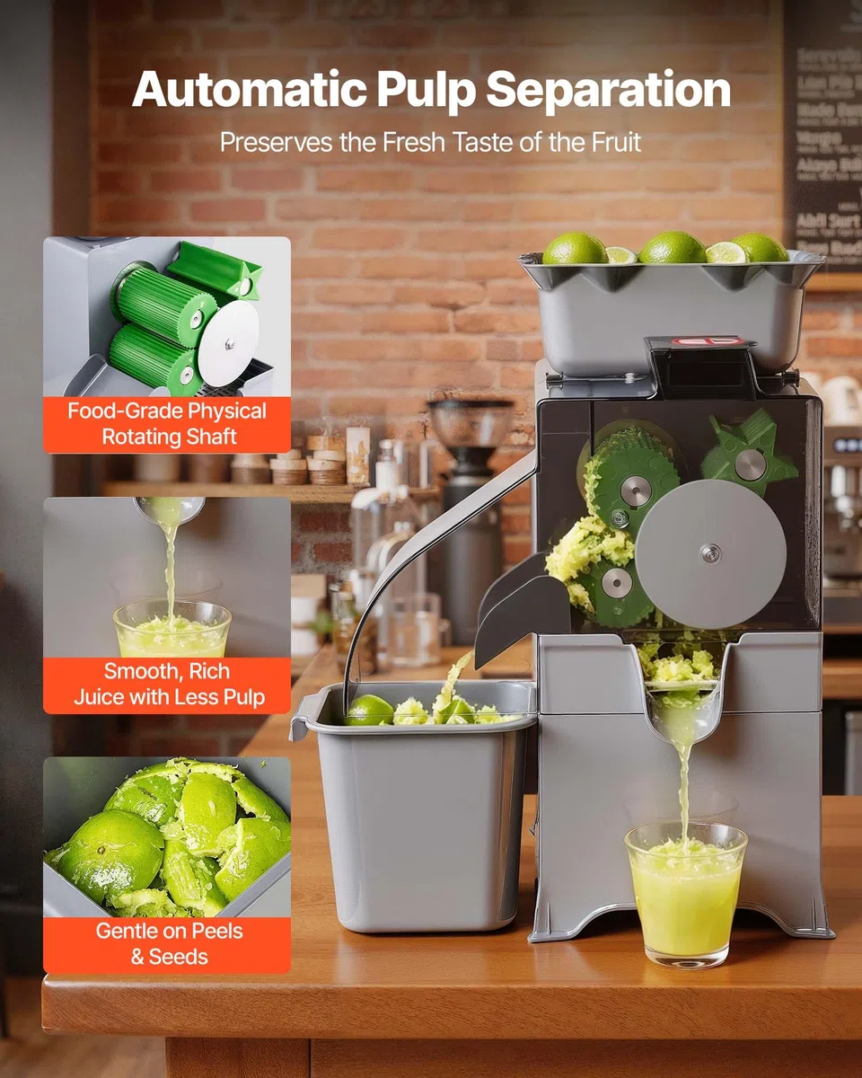 VEVOR Presse Agrumes Professionnel Extracteur de Jus Électrique 100 W, Pour Bar à Jus Restaurant Supermarché, Presse Orange Commerciale à Rendement Élevé, Avec Bac à Écorces et Couvercle en PC
