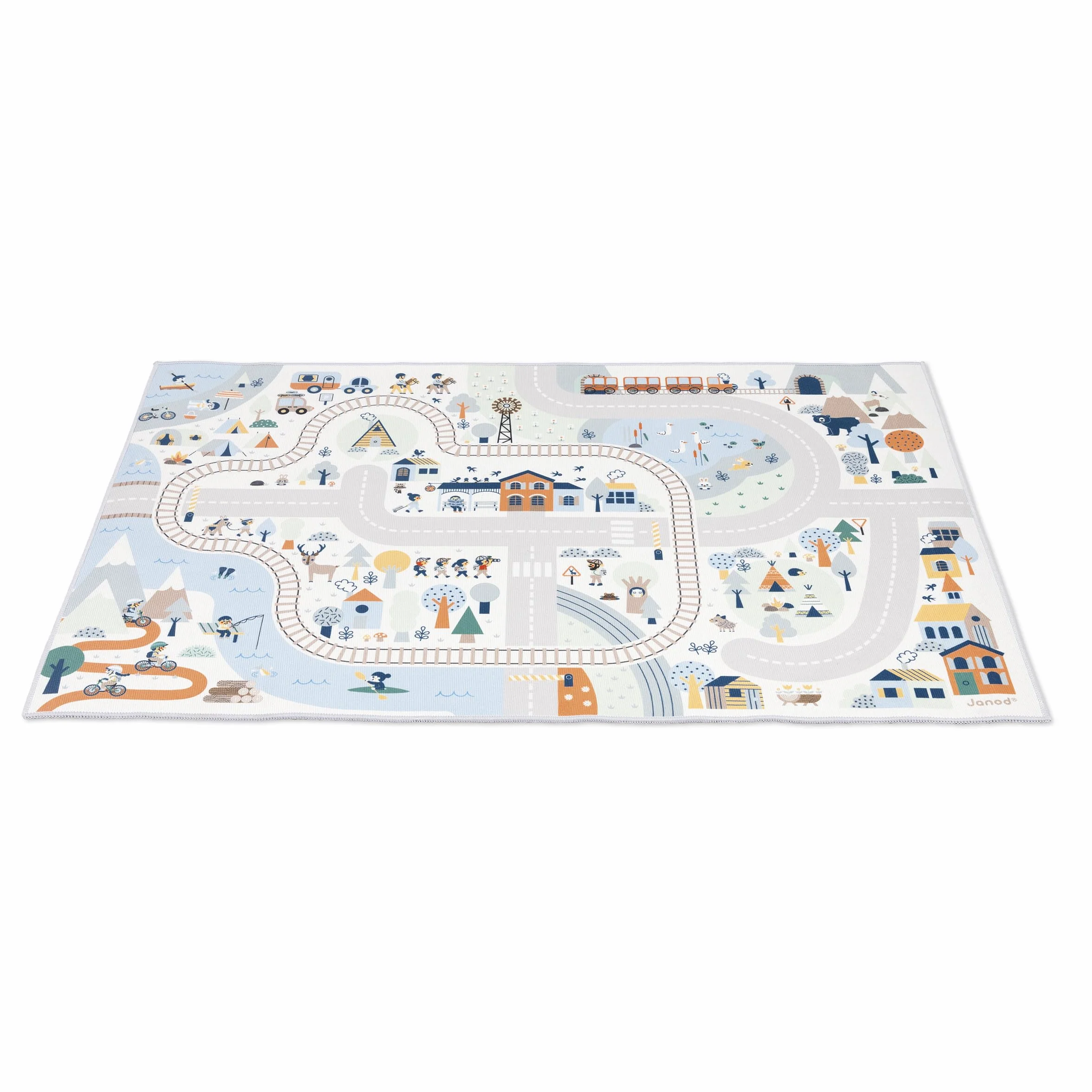Janod Tapis de Jeux Voiture Enfant Thème Montagne Hiver 120 x 78cm Antidérapant Lavable à la Main
