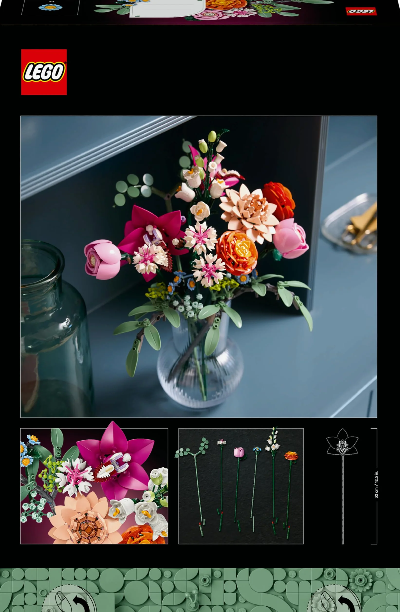 LEGO Botanicals 10342 Le Joli Bouquet de Fleurs Roses Set de Construction pour Adulte Plantes Artificielles Décoration Intérieure