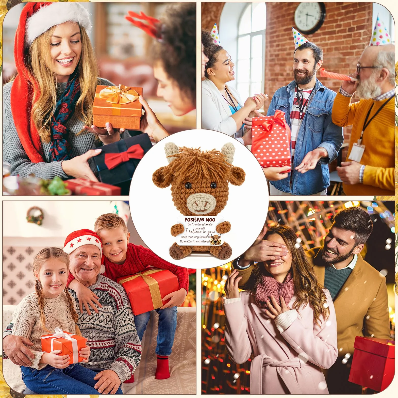 Skylety Zestaw Prezentowy Krowy Highland dla Kobiet Przytulanka Krowa Pozytywna Kartka Brełok Koperta Kraft Długopis Zabawny Prezent Boże Narodzenie Urodziny dla Rodziny Mężczyzn Kobiet Kolegi