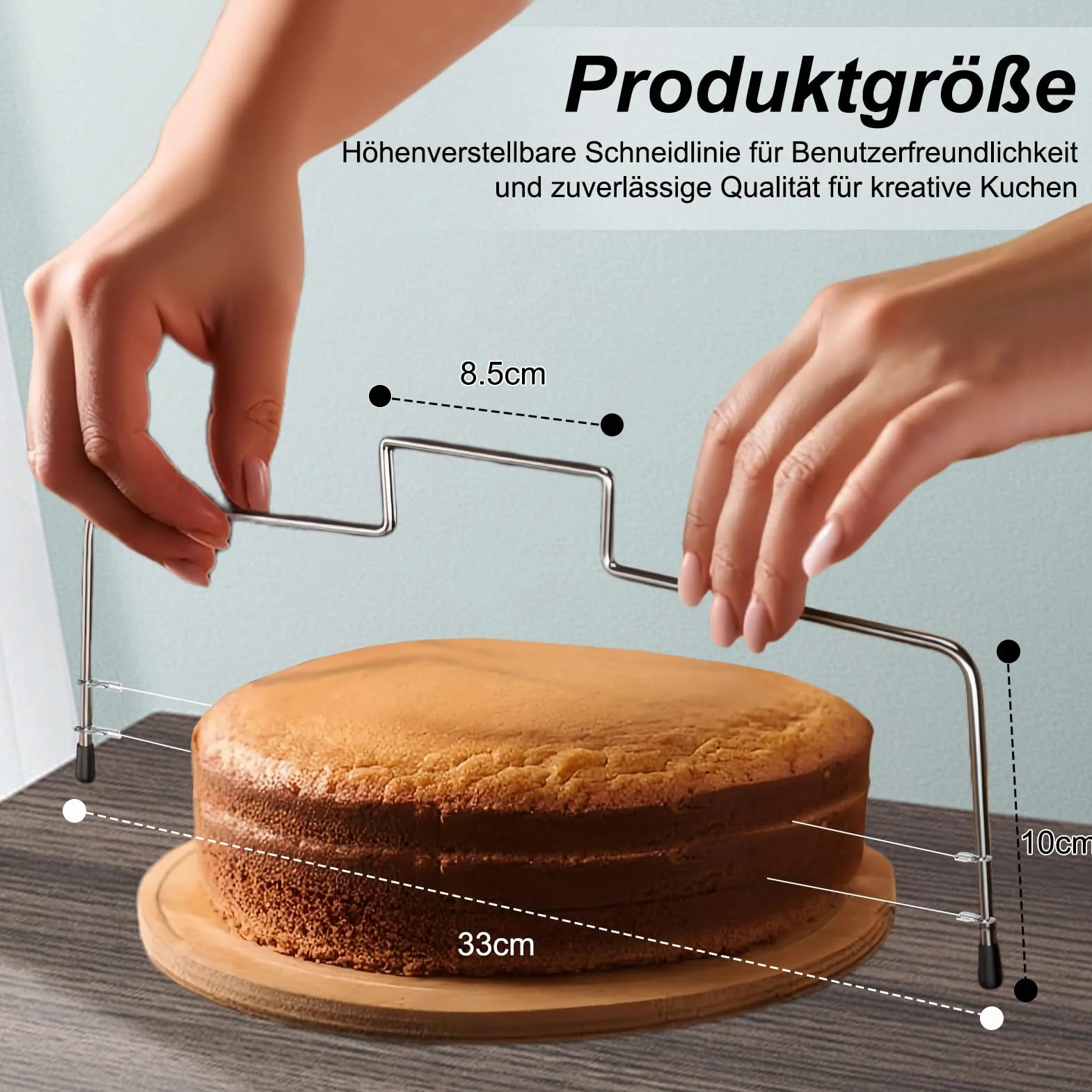 Coupe-tarte professionnel 32 cm acier inoxydable réglable hauteur fil double couche