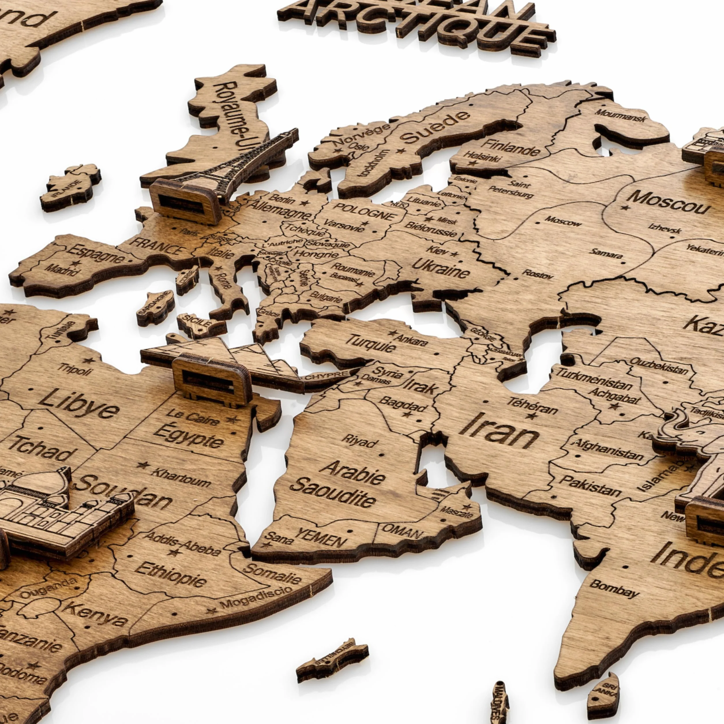 Carte du Monde Murale en Bois 2D – Mappemonde Bois Décorative | Planisphère Mural | Wooden World Map | Décoration Murale Salon Bureau | Idée Cadeau Voyageur (Dark, 100L x 70l cm)