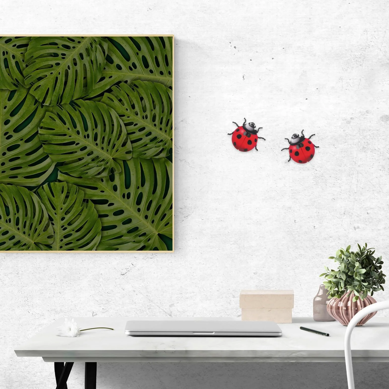 Toyvian Lot de 2 Coccinelles Murales en Fer Forgé Rouge, Décoration Murale Métal pour Salon Jardin Patio