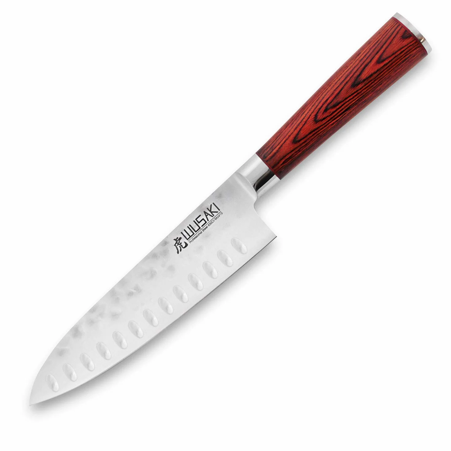 Wusaki Pakka X50 Couteau Santoku lame 17cm acier inox martelé, manche en Pakkawood - Vendu dans un coffret noir