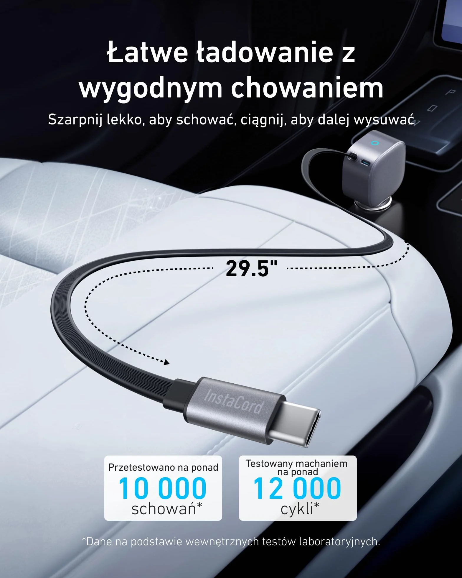 Anker ładowarka samochodowa USB-C 75W, ultrakompaktowa, z wbudowanym zwijanym kablem, szybkie ładowanie dla iPhone 16/15, MacBook Pro/Air, iPad, Galaxy, AirPods.