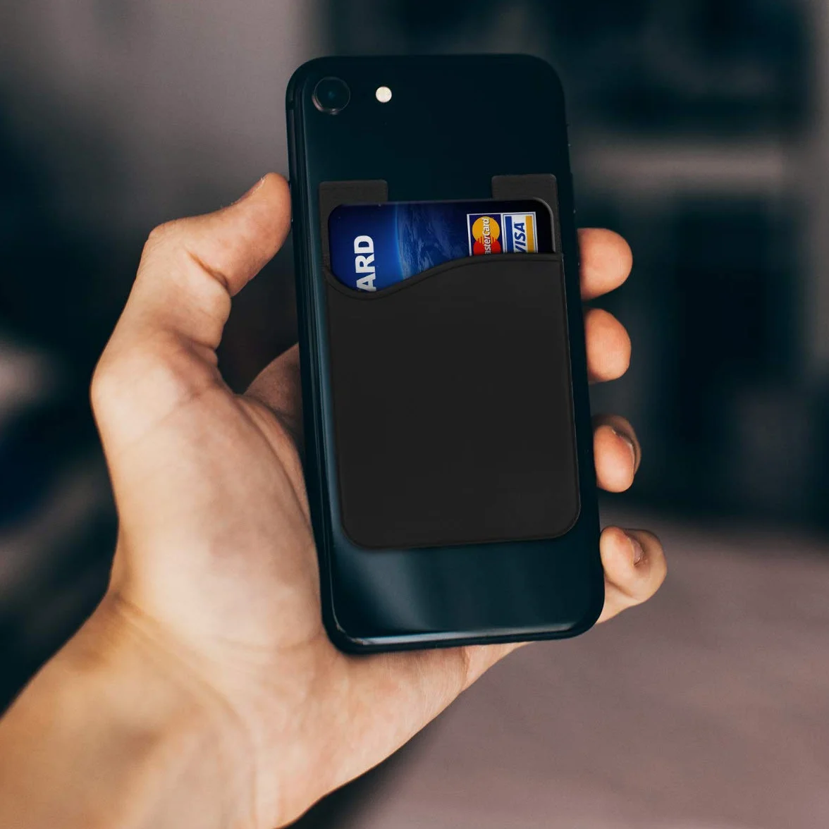 kwmobile 3X Samoprzylepny uchwyt na karty do telefonu - Silikonowe Etui na smartfona - Niebieski Format karty - Czarno-Szaro-Biały
