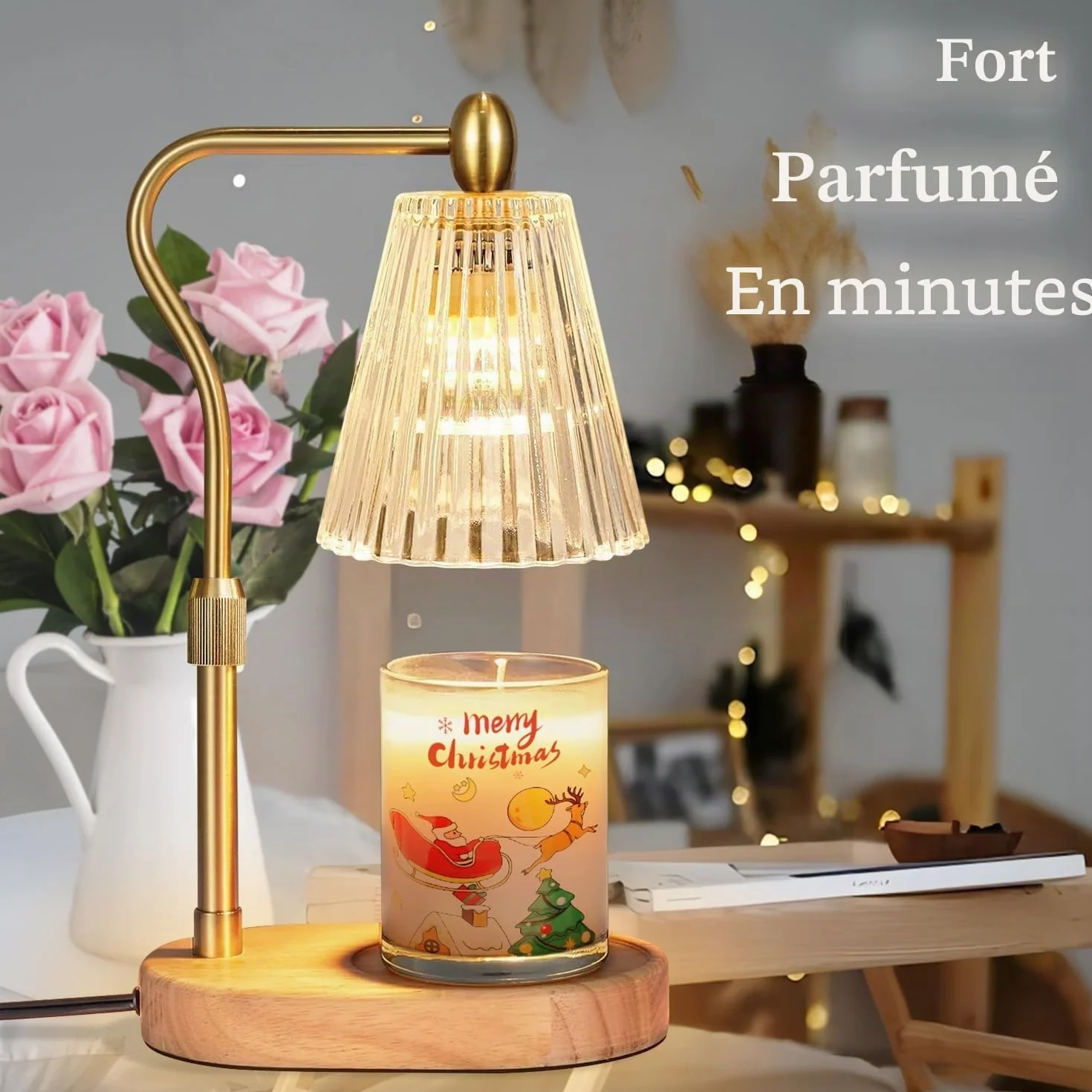 Loowoko Lampe Chauffe Bougie, Chauffage Bougie avec Minuterie et Variateur,Réglable en Hauteur,avec 2 Ampoules,Candle Warmer Lamp pour Bougies Parfumées en Verre, Maison, Chambre, Décoration