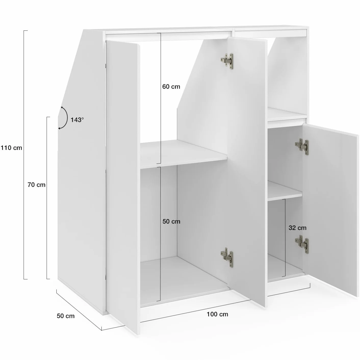 IDMarket - Ensemble armoires sous Pente 2 Portes + 1 Porte et 1 Niche TOMI Blanc