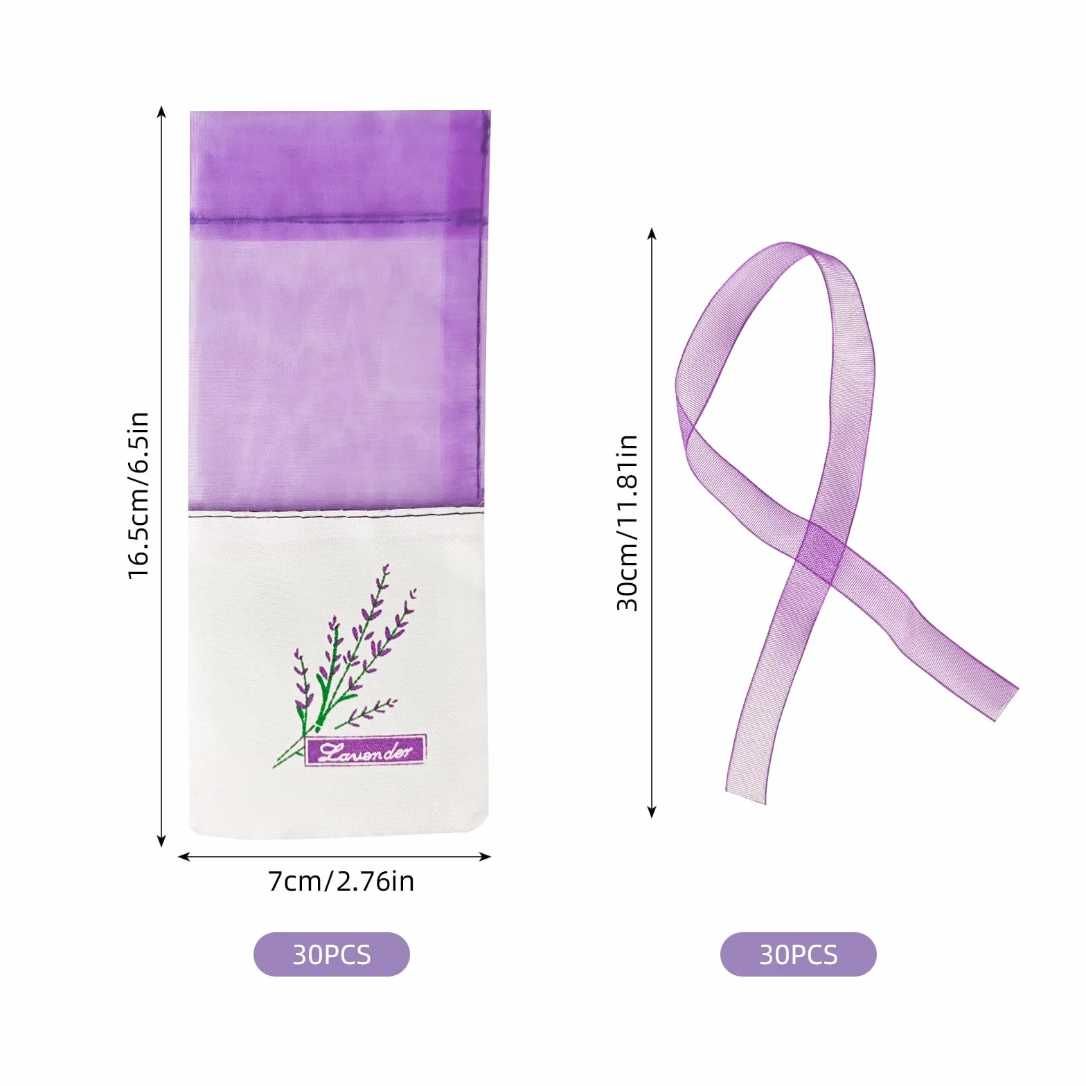 BigKego Lot 30 sachets lavande vides à remplir violet armoire ruban épices herbes
