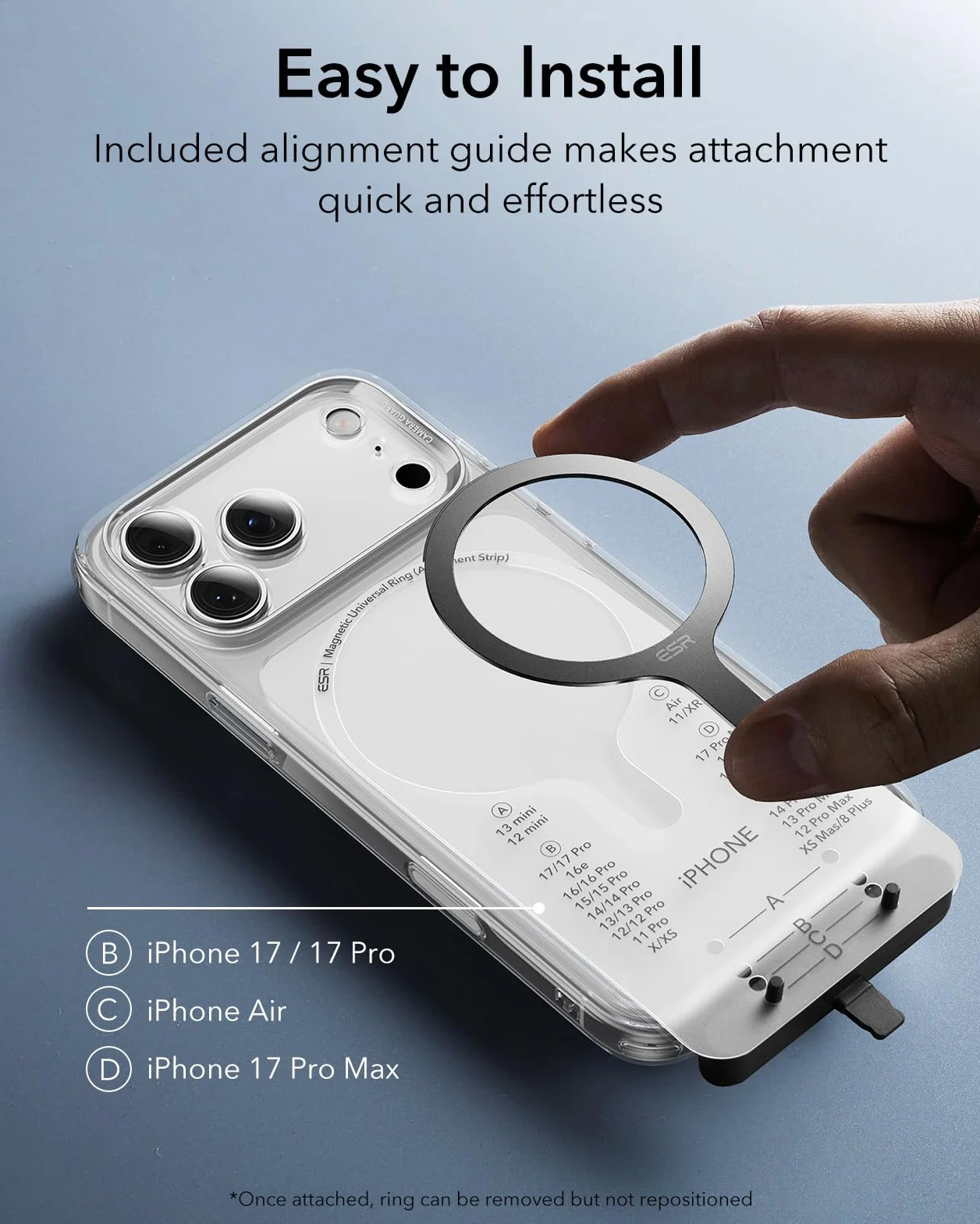 ESR MagSafe MagSafe MagSafe, metalowy pierścień magnetyczny do etui na telefon, uniwersalny zestaw do konwersji ładowarki bezprzewodowej do iPhone'a 17/16/16e/15,/Galaxy S25/Google Pixel 10