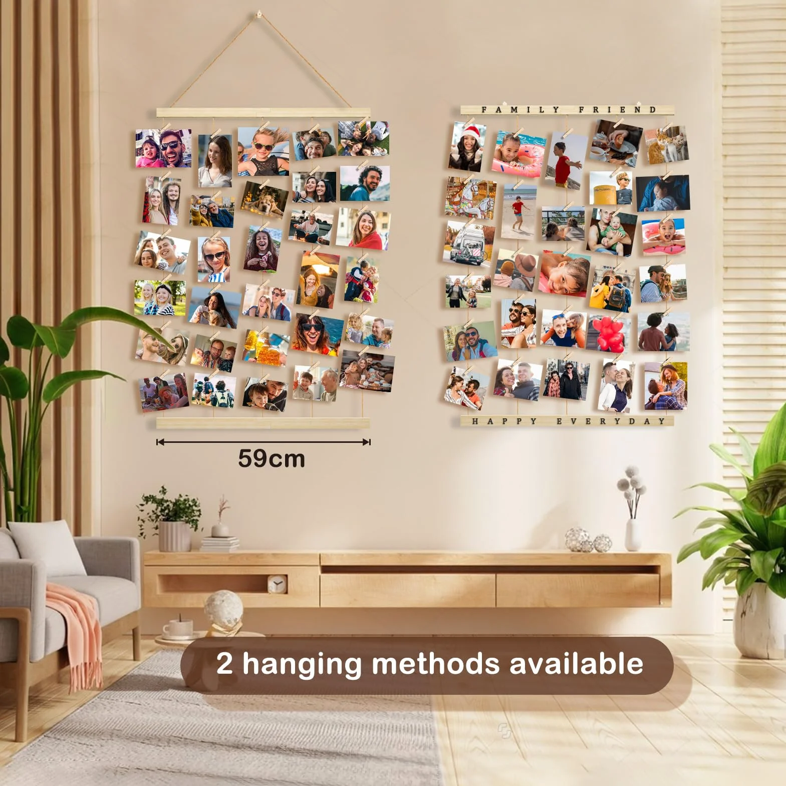 Cadre Photo Pele Mele Mural Porte Photo à Pince Multi Photo en Bois DIY Decoration Maison