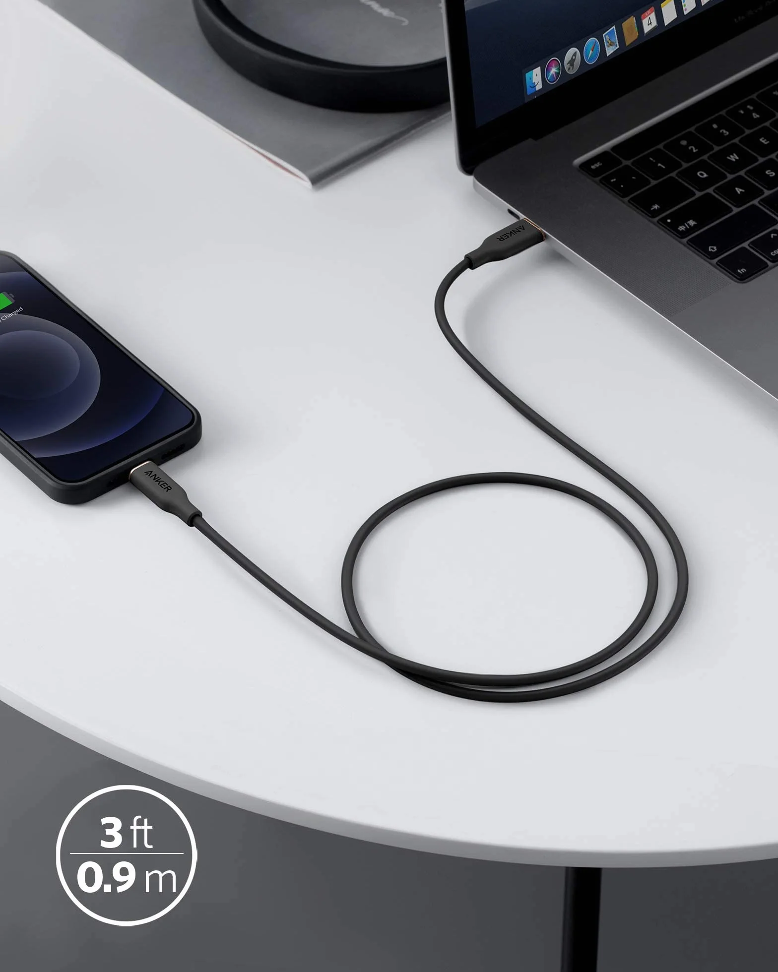 Anker Powerline III Flow, kabel Lightning USB C, 0,9 m, kabel USB C na Lightning, kompatybilny z iPhone 14/13/12/11, AirPods Pro, certyfikat MFi, żel krzemionkowy