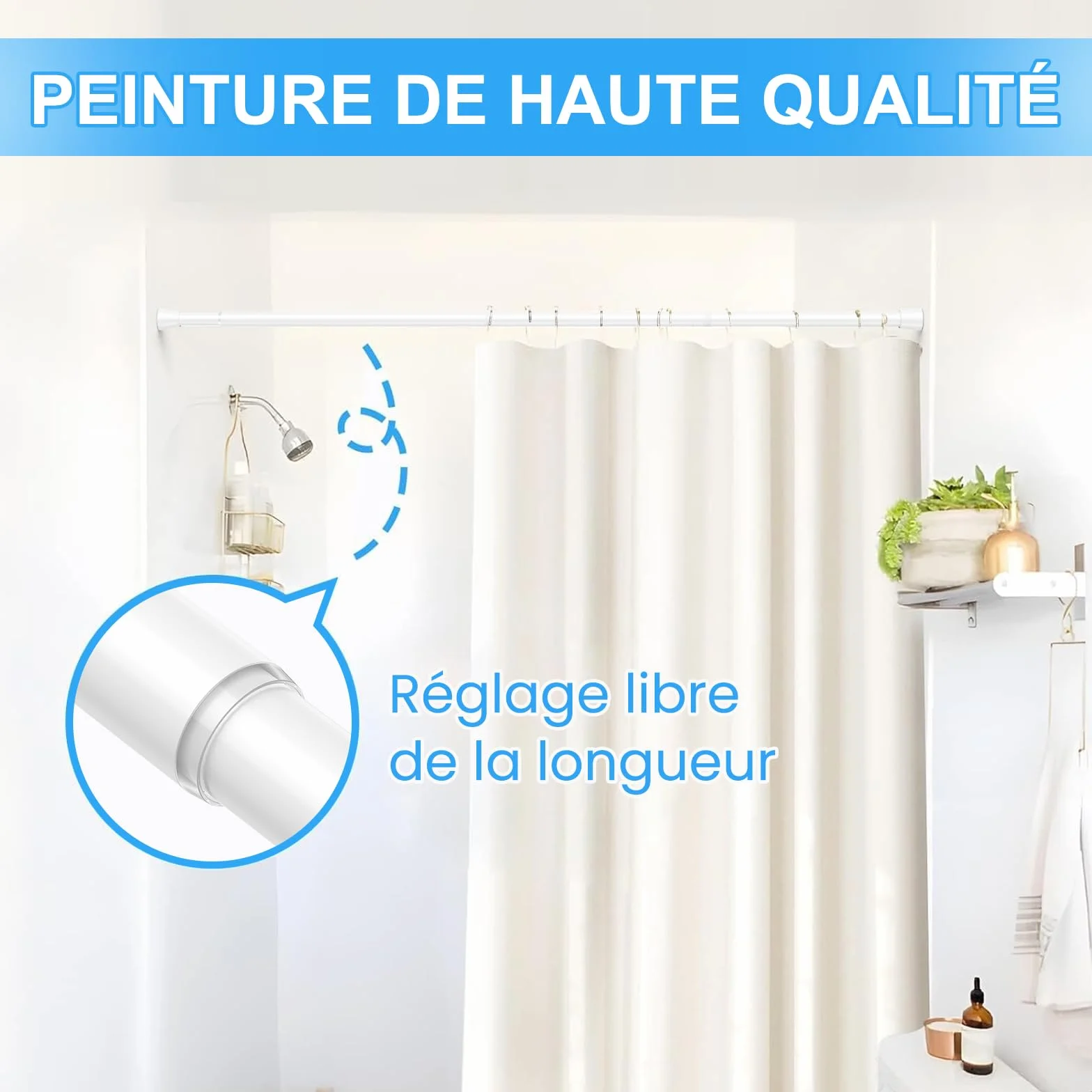 Tringle rideau sans perçage extensible 115-195 cm blanc diamètre 22 mm fenêtre penderie