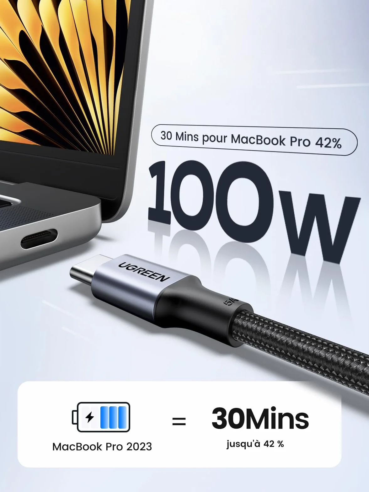 UGREEN Lot de 2 Câble USB C vers USB C PD 100W 5A 20V Charge Rapide Compatible MacBook iPad Pro iPhone 17 Pro Max Air 16 Galaxy S26 S25 Plus Ultra S24 A55 Steam Deck PS5 Manette 2M