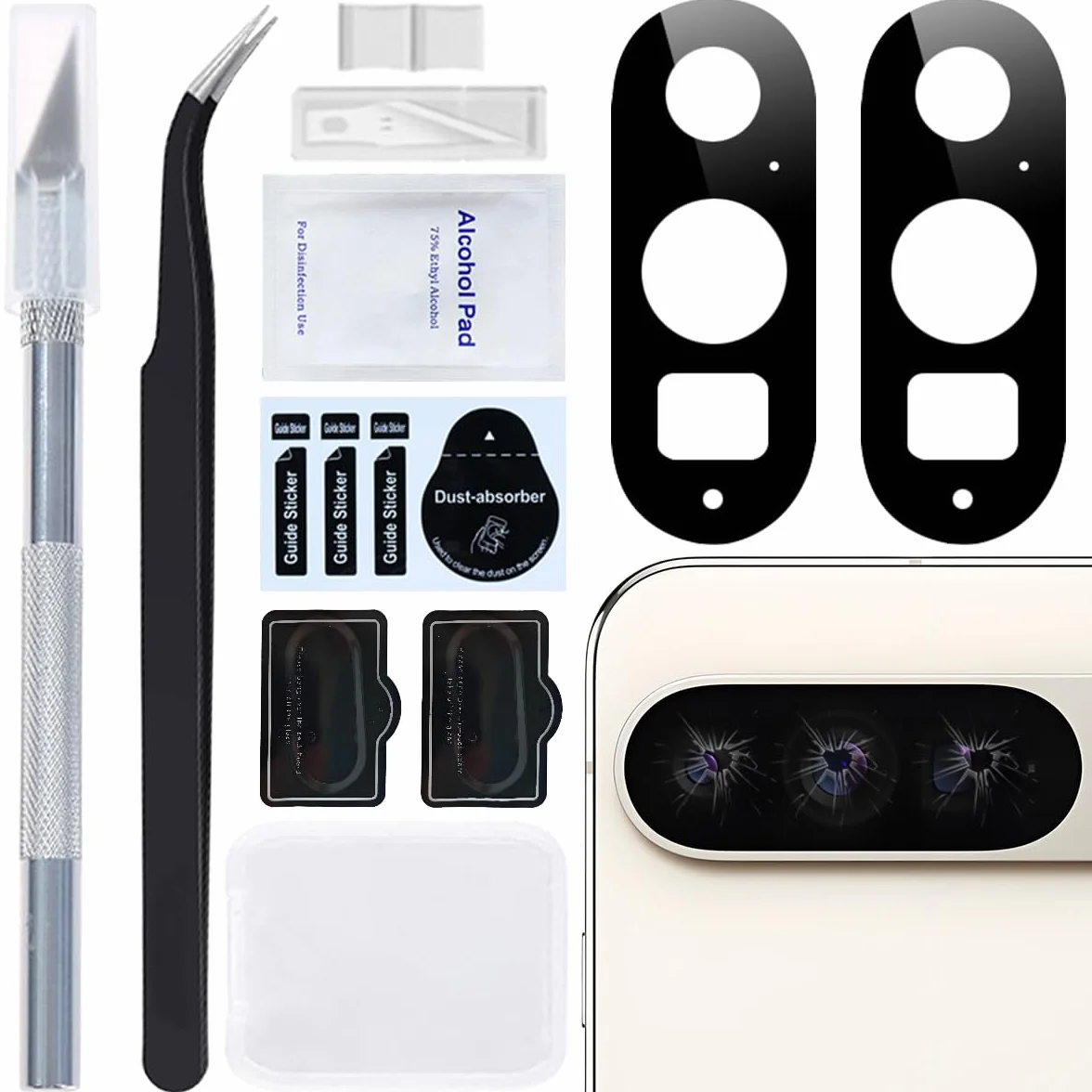 2 PCS Back Rear Camera Lens Glass Replacement for Google Pixel 9 Pro 5G 6,3" 2024, 100% Real Camera Lens Glass with Pre-Installed Adhesive and Tweezers, Precision Knife Repair Tool Kit