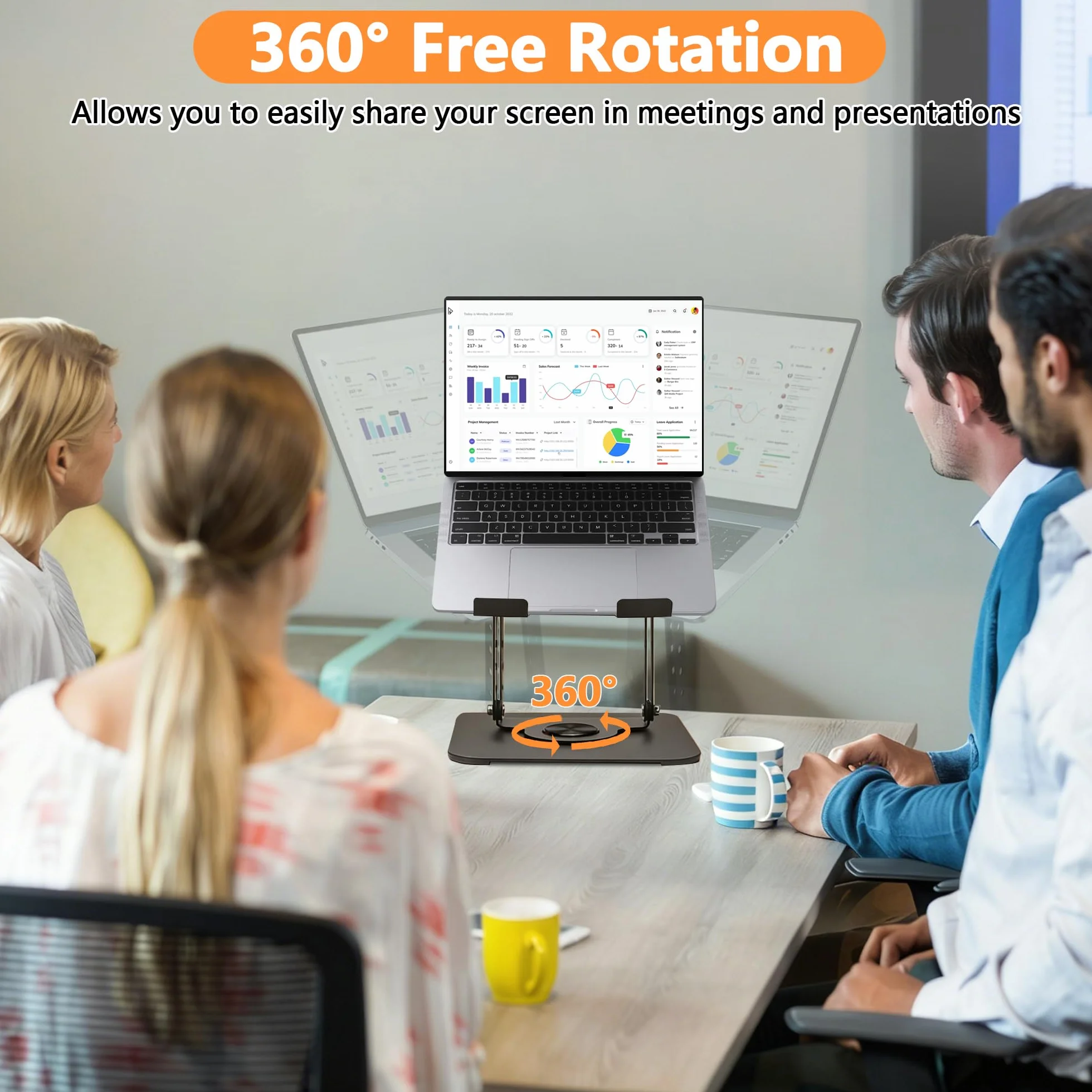Rybtd Stojak na laptopa, regulowany stojak na laptopa, stojak na notebooka z podstawą obracającą się o 360°, ergonomiczny stojak na laptopa, wentylowany składany stojak na laptopa Laptop Riser