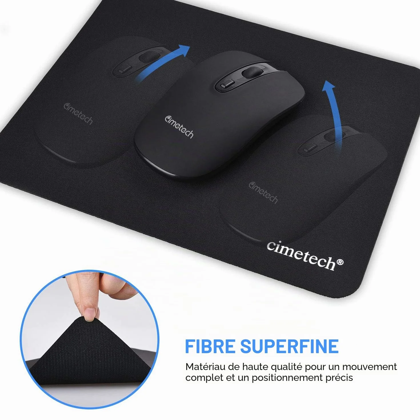 cimetech Tapis de Souris 23 x 18 cm Ultra Mince Antidérapant Lavable Noir