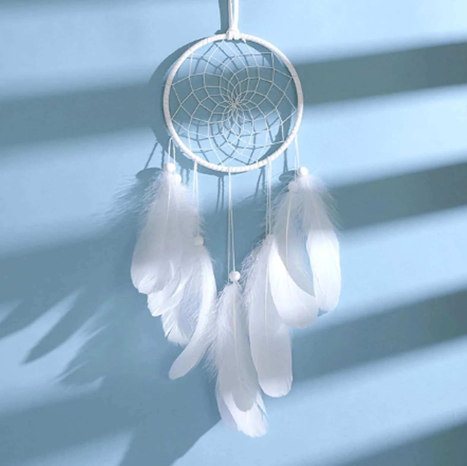 Attrape-Rêves Boho Plume Main, Ornement Dream Catcher Décoration Murale Chambre Maison (blanc)