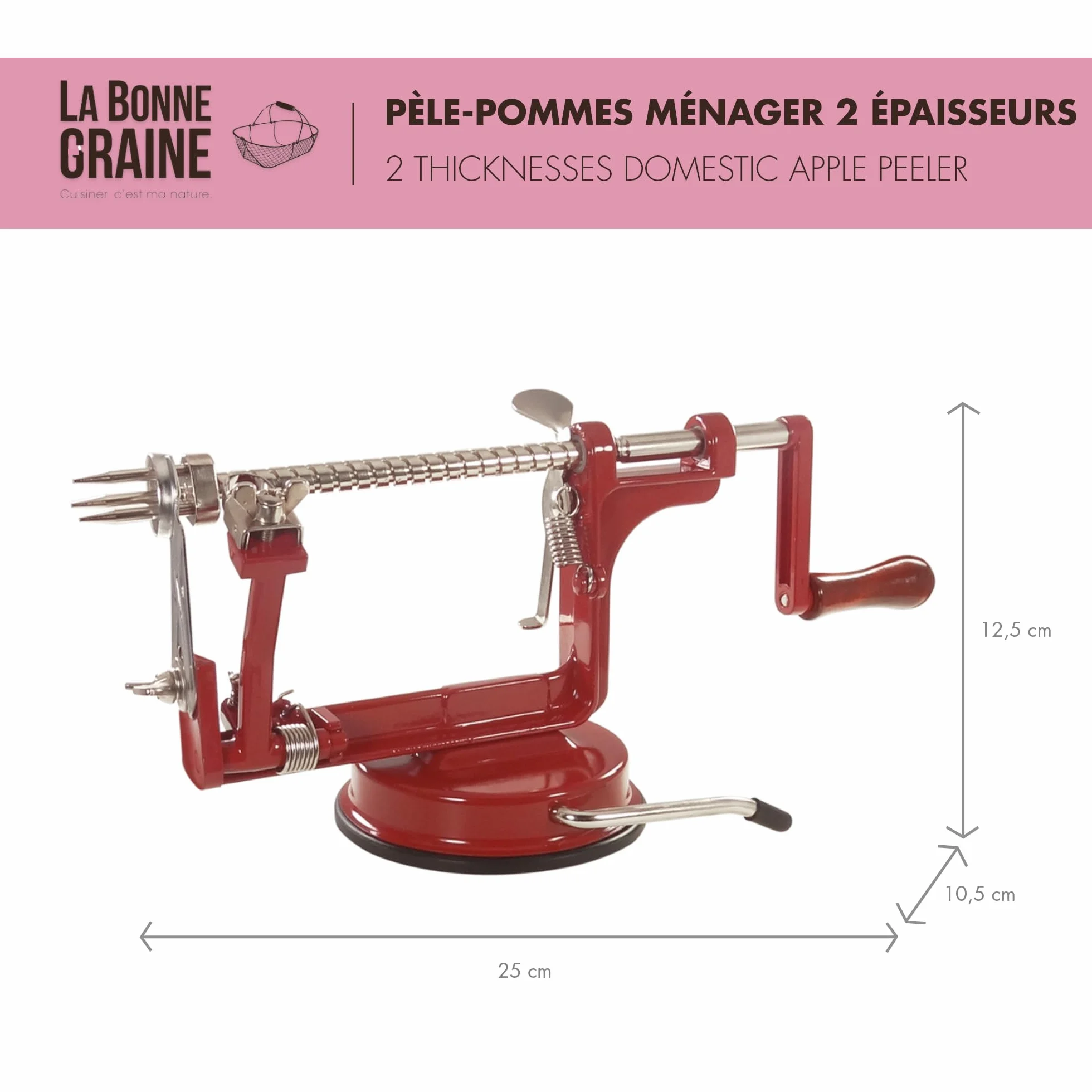 LA BONNE GRAINE - Pèle-Pomme Ventouse - 2 vis sans fin Incluses - Qualité Supérieure - Marque Française