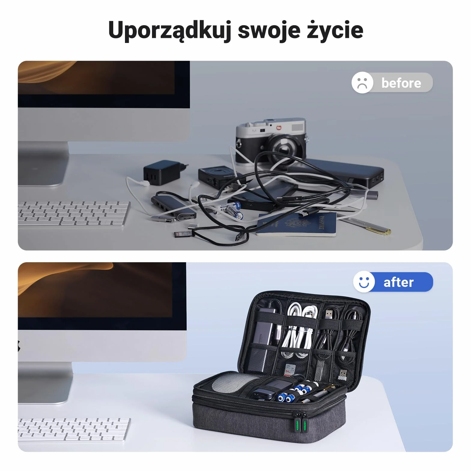 UGREEN Torba na elektronikę Organizer podróżny Torba na kable Uniwersalny organizer podróżny na kable Etui na akcesoria elektroniczne 3-warstwowa duża torba na akcesoria elektroniczne na kable, ładowarkę, powerbank, tablet.