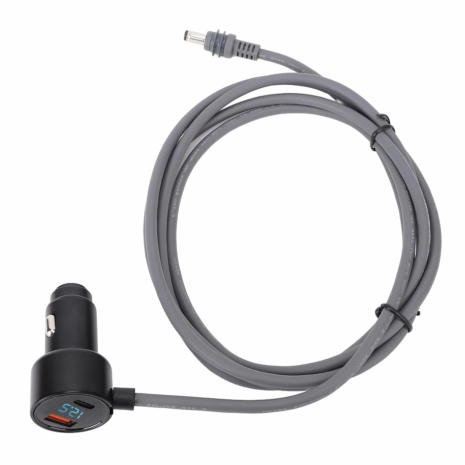 Satelitarne Mini DC Power Cable Papieranność, 3 w 1 Satelitarna ładowarka Samochodowa DC Kabel Zasilający i Zapalniczka Papierosowa 12V-24V 18AWG z Cyfrowym Wyświetlaczem do (2M)