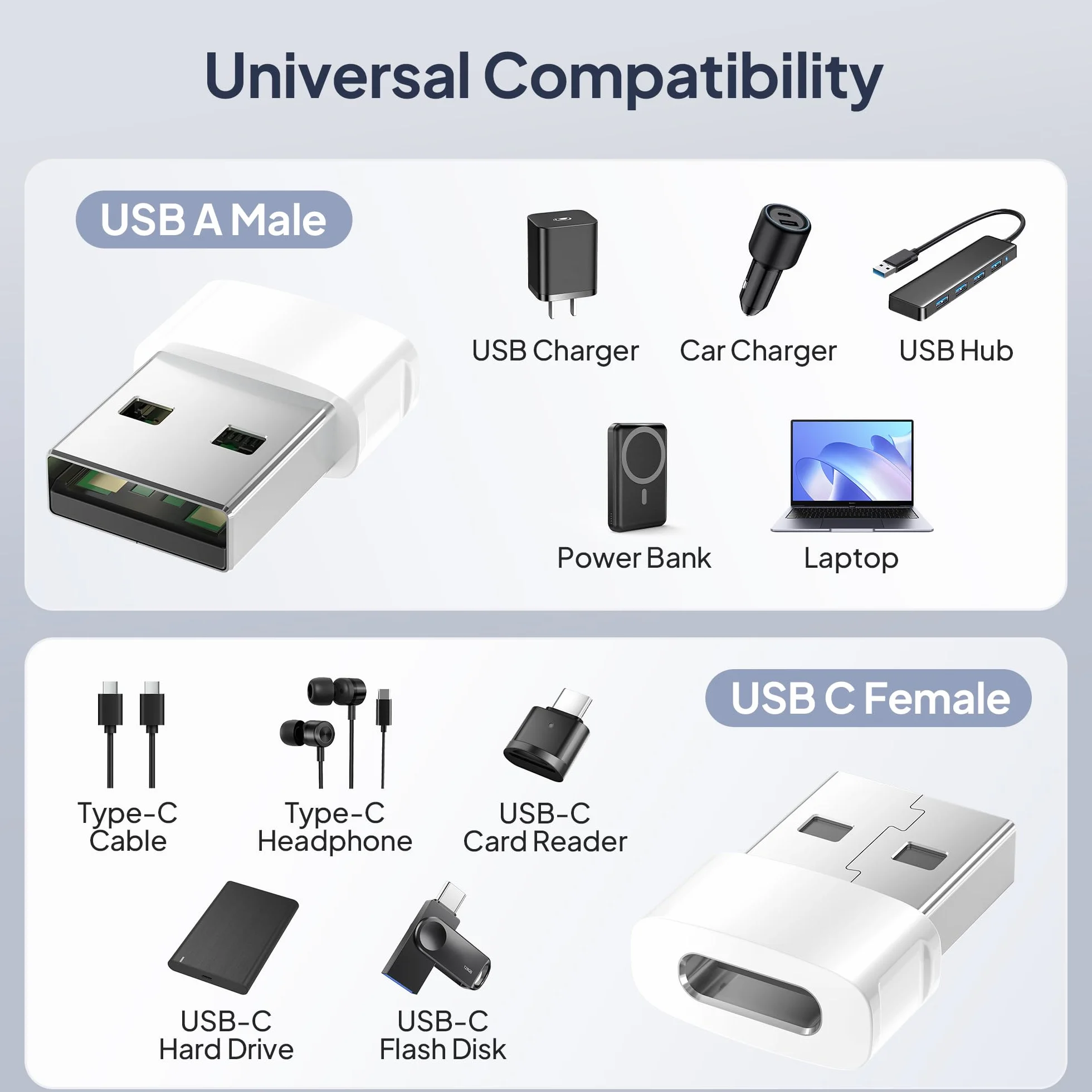 BASESAILOR Adaptateur USB vers USB C 3Pack, Convertisseur Type C Femelle vers A Mâle pour iPhone 17 16 15 Pro, Samsung S26