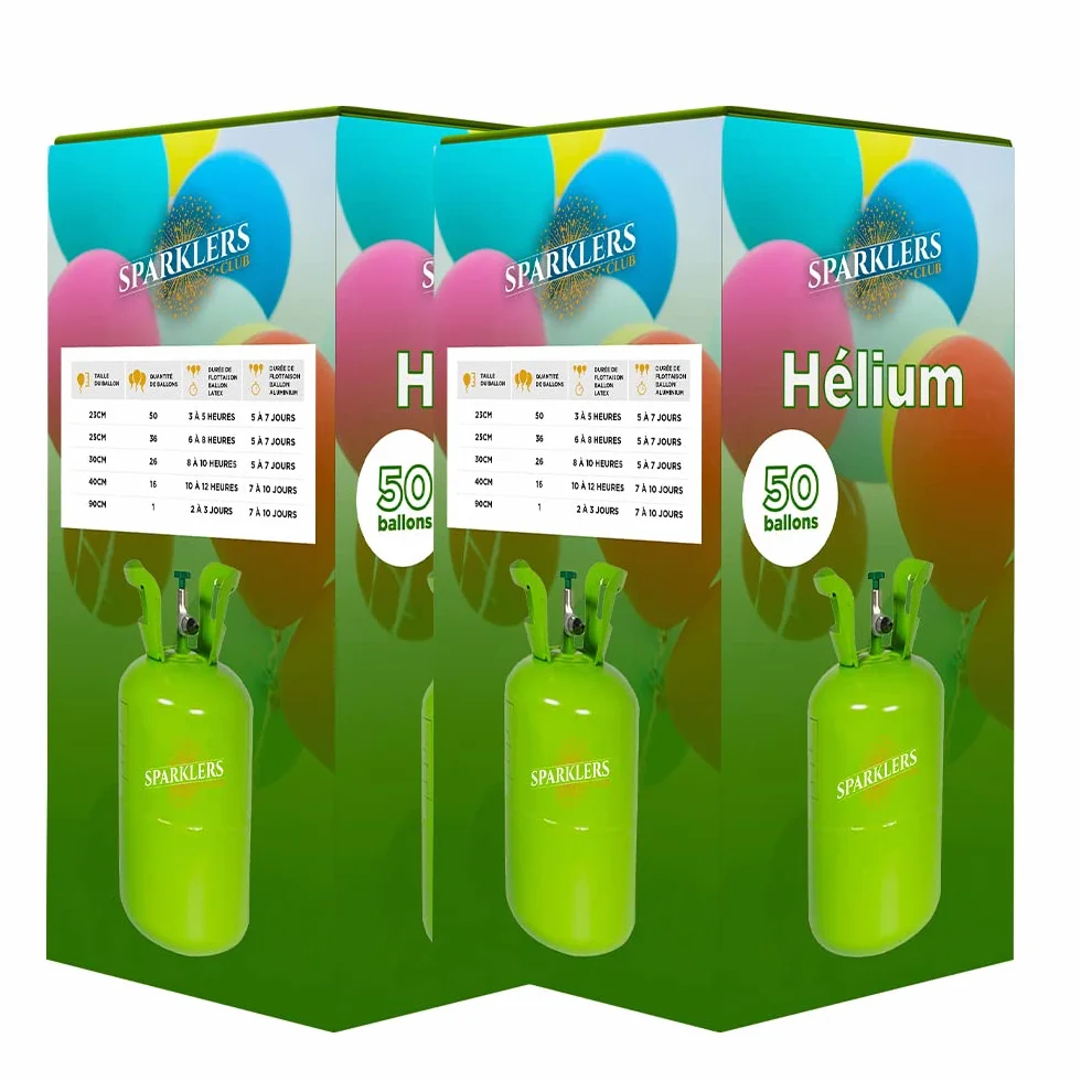Lot de 2 Bouteilles Gaz Hélium pour 50 Ballons gonflables, x2 Bonbonne de 0,42m3 - Grande Bouteille Jetable, gonflez 100 ballons pour Anniversaire, Mariage et Fête - Livraison 24H - SPARKLERS CLUB®