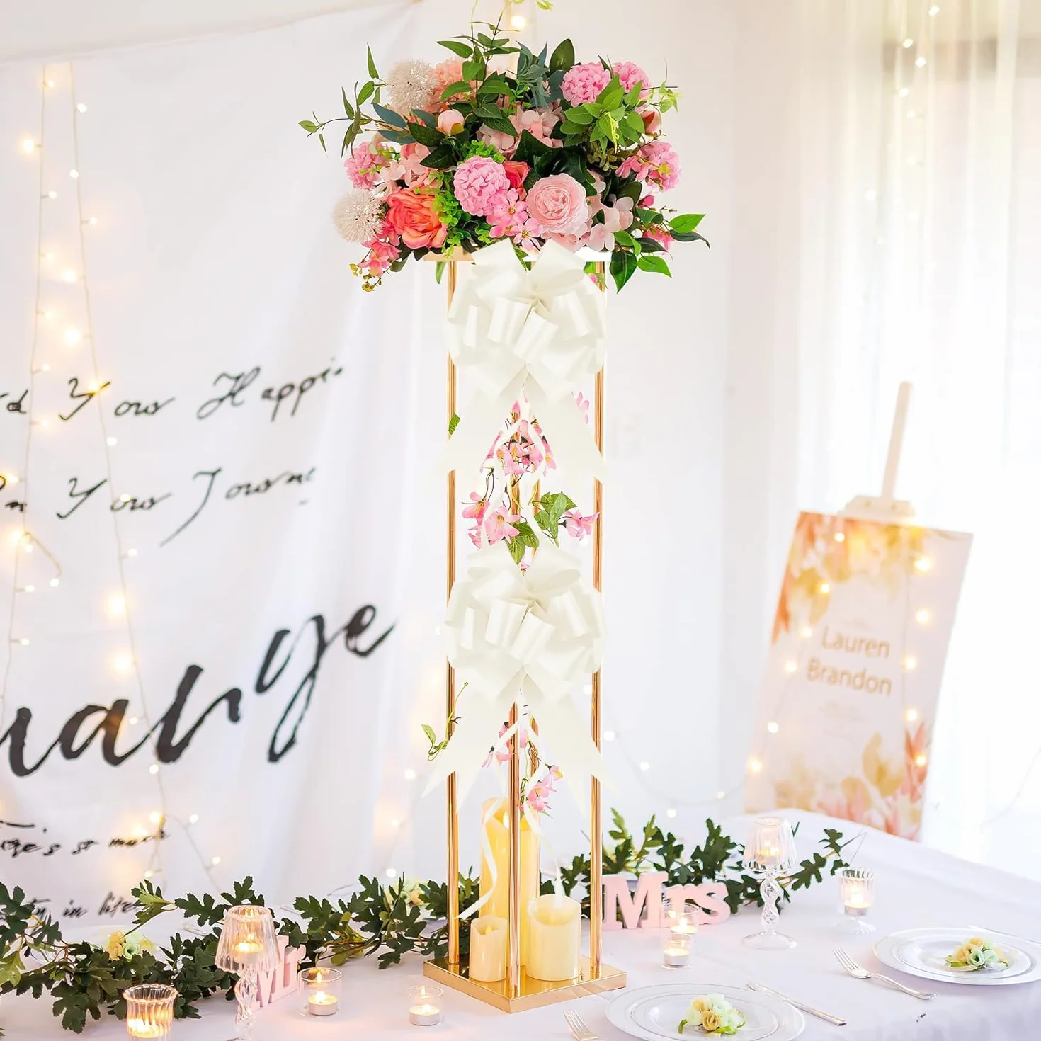 Prampe 30 Pièces Noeud Voiture Mariage Beige, Nœuds Automatiques et à Tirer en Ruban
