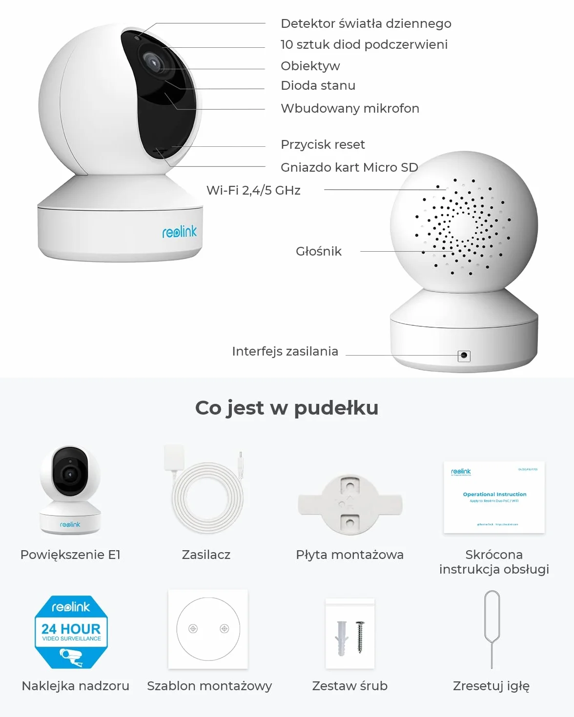 Reolink 5MP PTZ Wewnętrzna Kamera WiFi, 2.4/5 GHz WiFi CCTV z Detekcją AI Osób/Zwierząt, Auto-Śledzeniem, 3X Zoomem, Kamera Bezpieczeństwa dla starszych, zwierząt, dzieci, 2-kierunkowe Audio, E1 Zoom