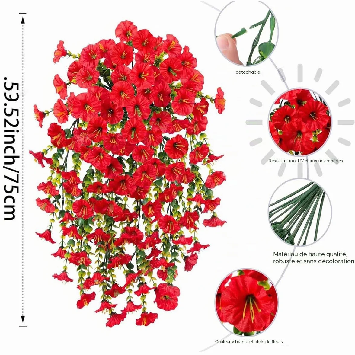 Fleurs artificielles d'extérieur 75 cm suspendues résistantes aux UV