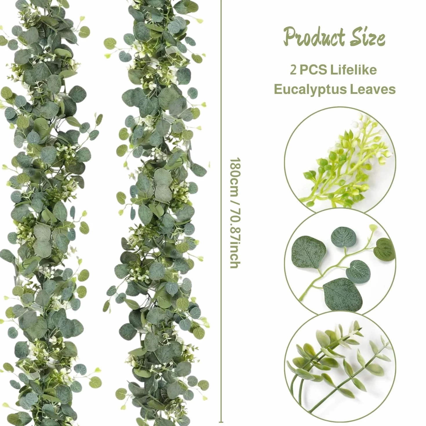 Guirlandes d'eucalyptus artificielles 1,8 m lot de 2 décoration verte pour mariage fête jardin
