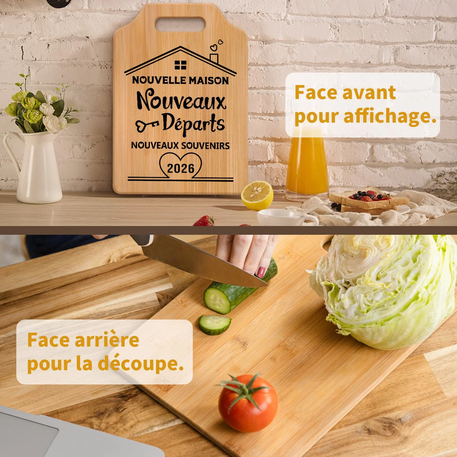 Planche à Découper en Bambou Artisanale Crémaillère Cadeau Unique