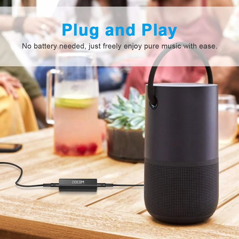 ZIOCOM Filtr przeciwzakłóceniowy, izolator Ground Loop do domu, system stereo/głośnik Bluetooth, filtr audio z kablem audio 3,5 mm, izolator audio, filtr szumów, filtr zakłóceń jack