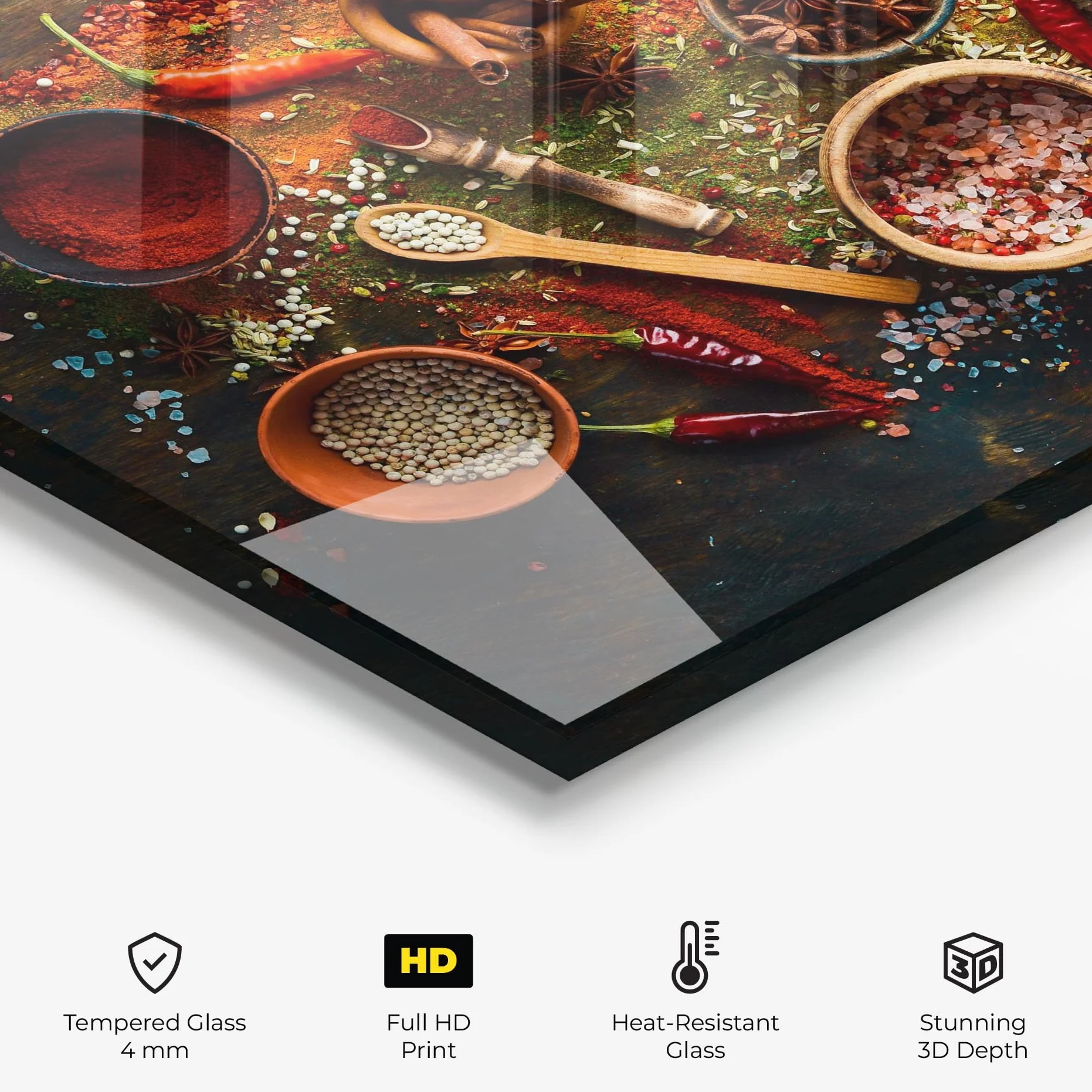 ARTHUB® Crédence de Cuisine en Verre 60x80 cm, Seasonings Mix | Protection Contre Les éclaboussures, Revêtement Mural en Carreaux, Plaque en Verre, Verre trempé, Aliments, Épices