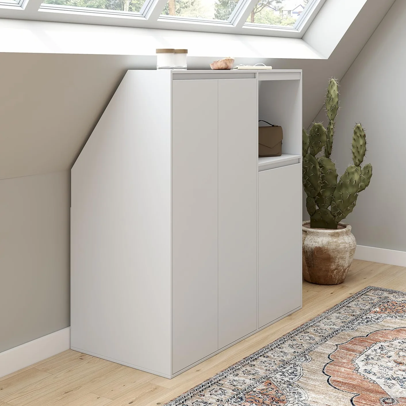 IDMarket - Ensemble armoires sous Pente 2 Portes + 1 Porte et 1 Niche TOMI Blanc
