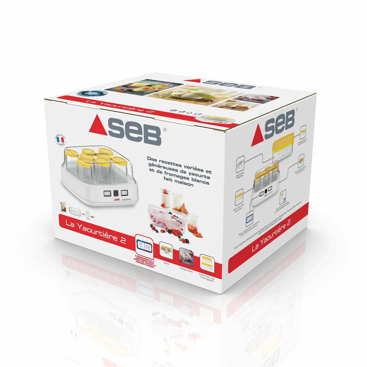 SEB La Yaourtiere 2 Avec écran LCD 2 Programmes automatique Yaourt 8 pots Fromage Blanc Frais 1 L Livret de recettes inclus YG500210