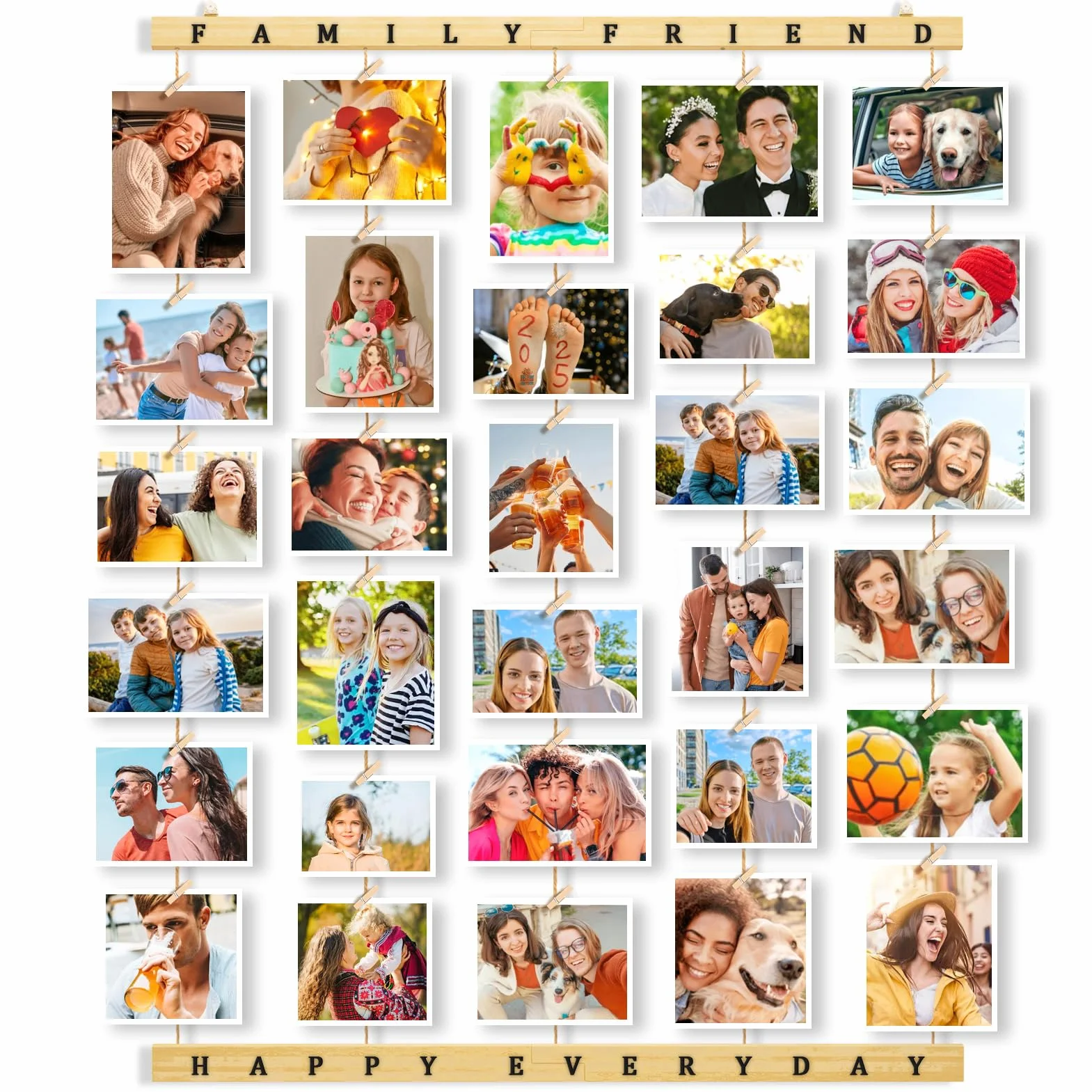 Cadre Photo Pele Mele Mural Porte Photo à Pince Multi Photo en Bois DIY Decoration Maison