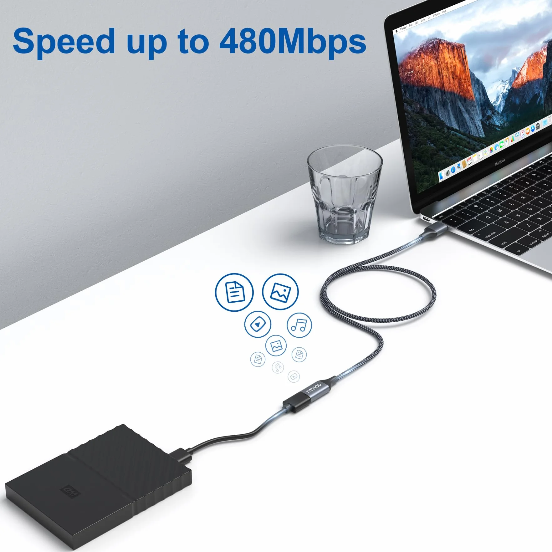 RAVIAD Câble Rallonge USB 2.0 2M Mâle A vers Femelle A Nylon Tressé Gris
