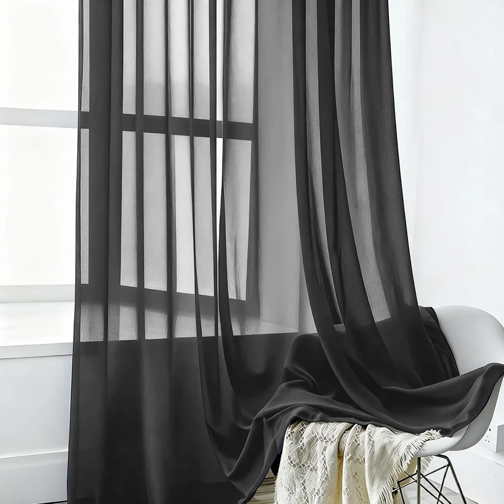 Rideaux Voilages Blanc Panneaux 142x200cm Tulle Organza Intérieurs Noir