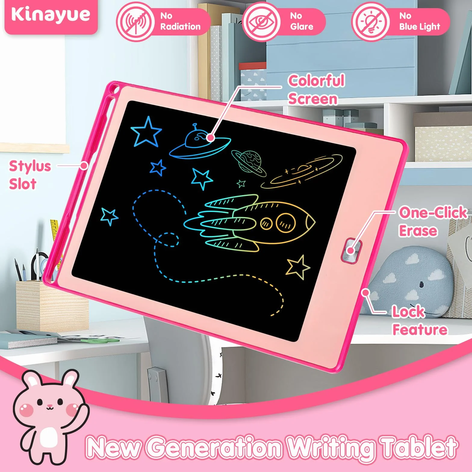 Tablette d'écriture LCD 8,5 Pouces, Ardoise Magique Réutilisable pour Enfants 3-10 ans Rose