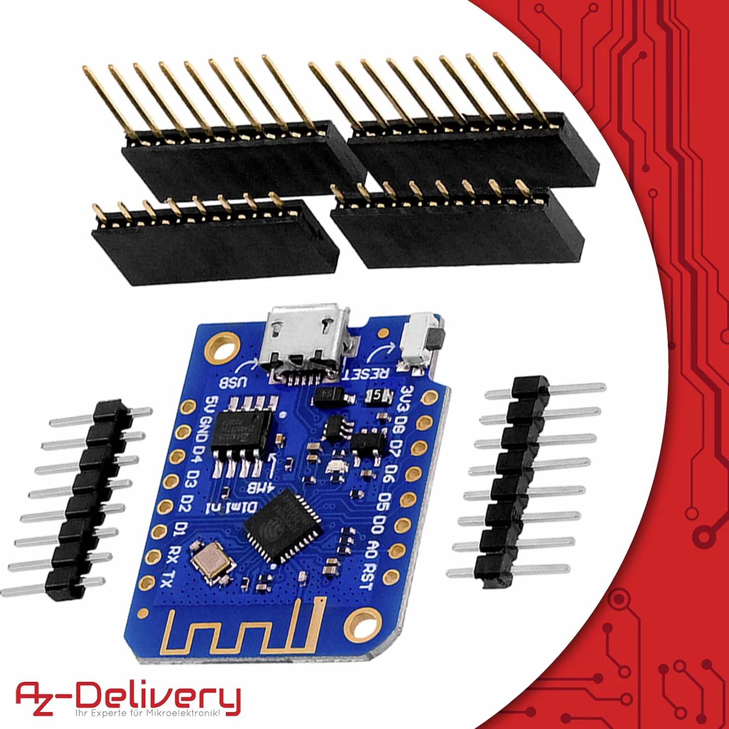 AZDelivery D1 Mini V3 NodeMCU ESP8266EX WLAN Moduł kompatybilny z Arduino w tym E-Book!