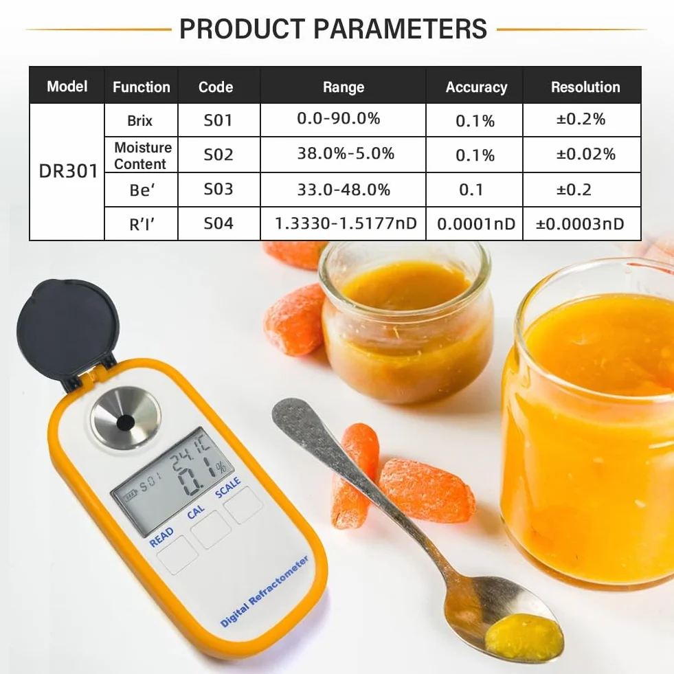 Persistence Instrument de Mesure DR301 Réfractomètre Numérique Portable à Miel Réfractomètre Numérique