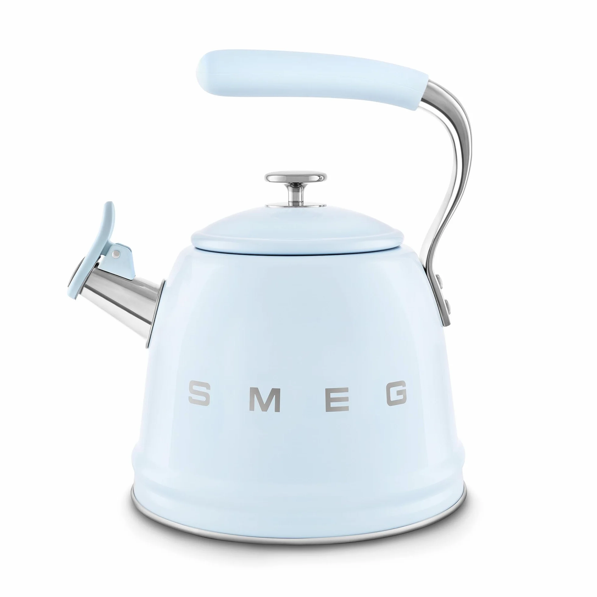 Smeg, Bouilloire Sifflante WKF01PB, en Acier Inoxydable, Capacité 2,3 L, Couvercle Amovible et Bec Doseur, Compatible avec Induction, Bleu Azur