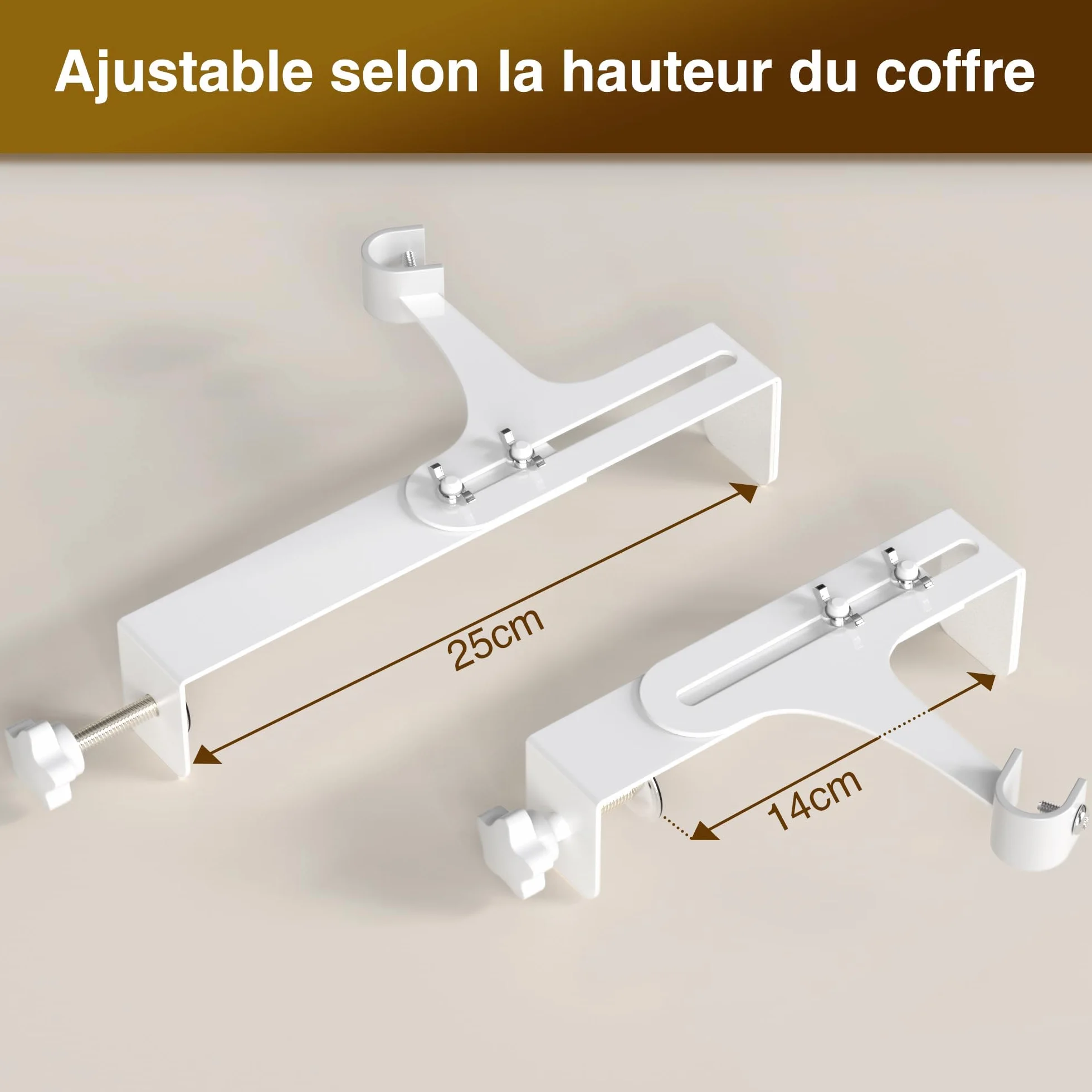 Support Tringle Rideaux sans Percage Accroche Rideau sans Perçage Hauteur 14-25 cm Blanc Pack de 2