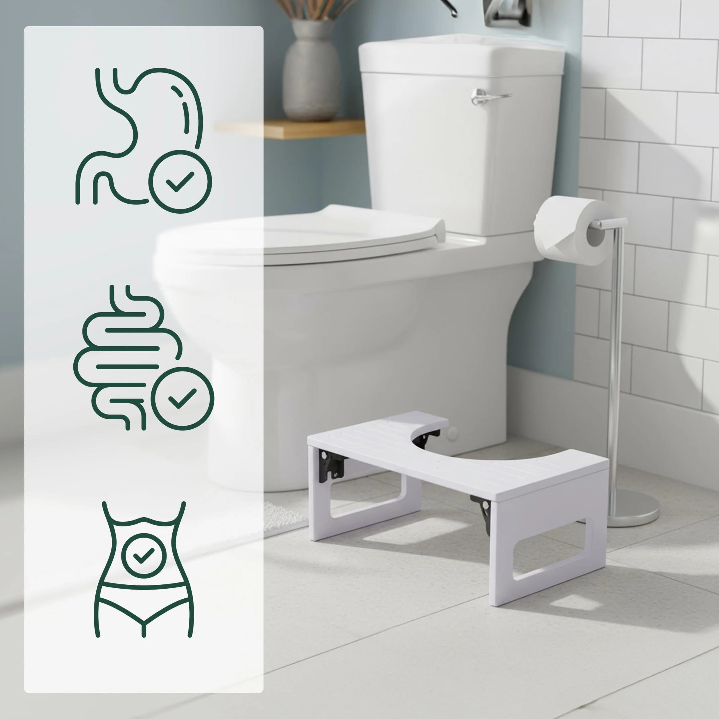 Relaxdays Tabouret de Toilettes Pliable pour Adultes en Bambou antidérapant, 18x43x27,5 cm, Blanc