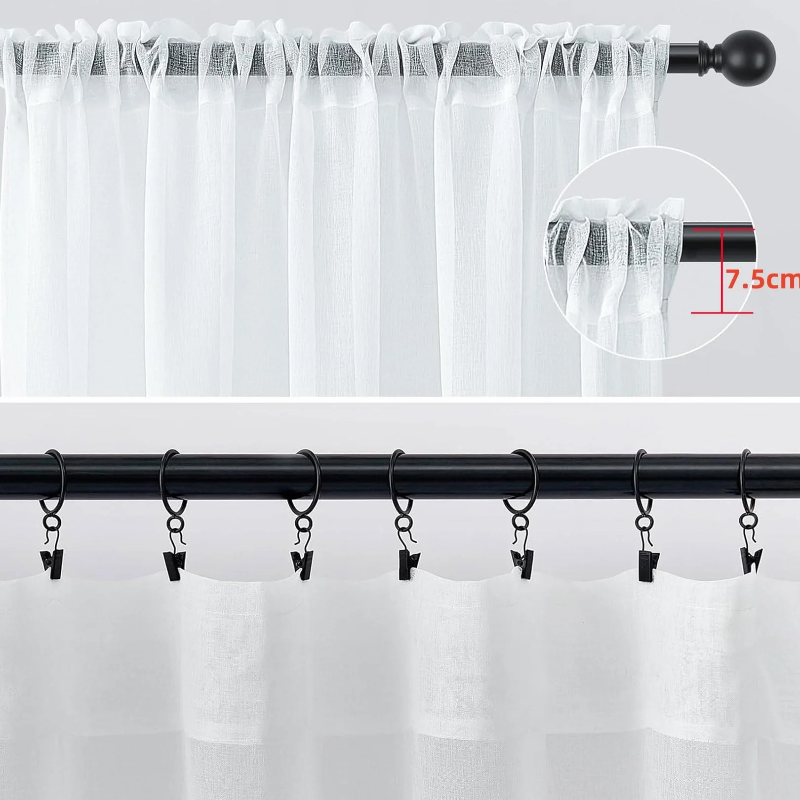 Rideau Voilage 90x120 cm Demi Transparent Polyester Blanc pour Salon Fenetre Chambre