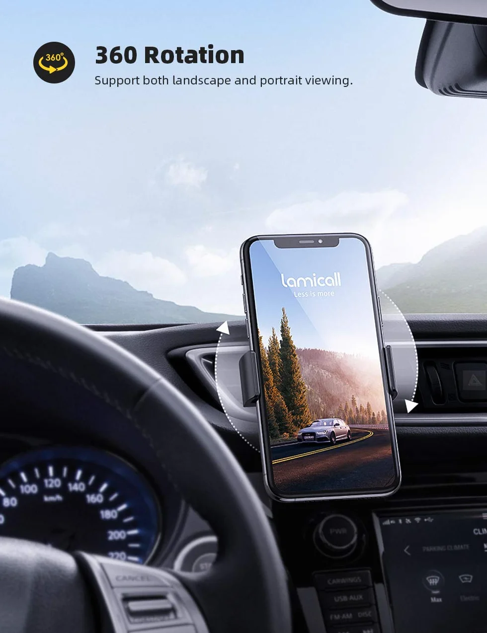 Lamicall Uchwyt samochodowy na telefon, uniwersalny uchwyt wentylacyjny - Uchwyt obrotowy 360 do iPhone 12 Pro Max, 11 Pro Xs XR X 8P 7 7P 6S, Samsung S10 S9, Huawei, więcej telefonów komórkowych