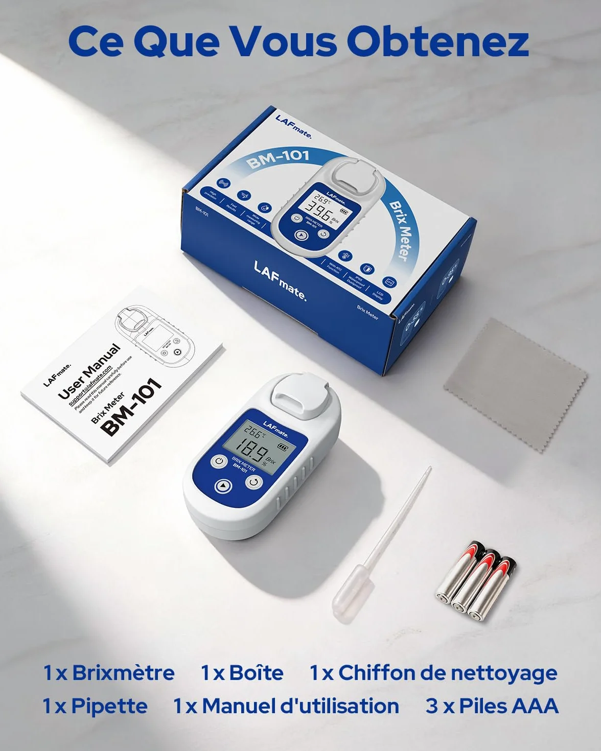 Réfractomètre brix 0-95% ±0,2%, Réfractomètre numérique avec ATC, IP65 Réfractomètre brix pour Miel, jus, vin & Brassage Maison,BM-101